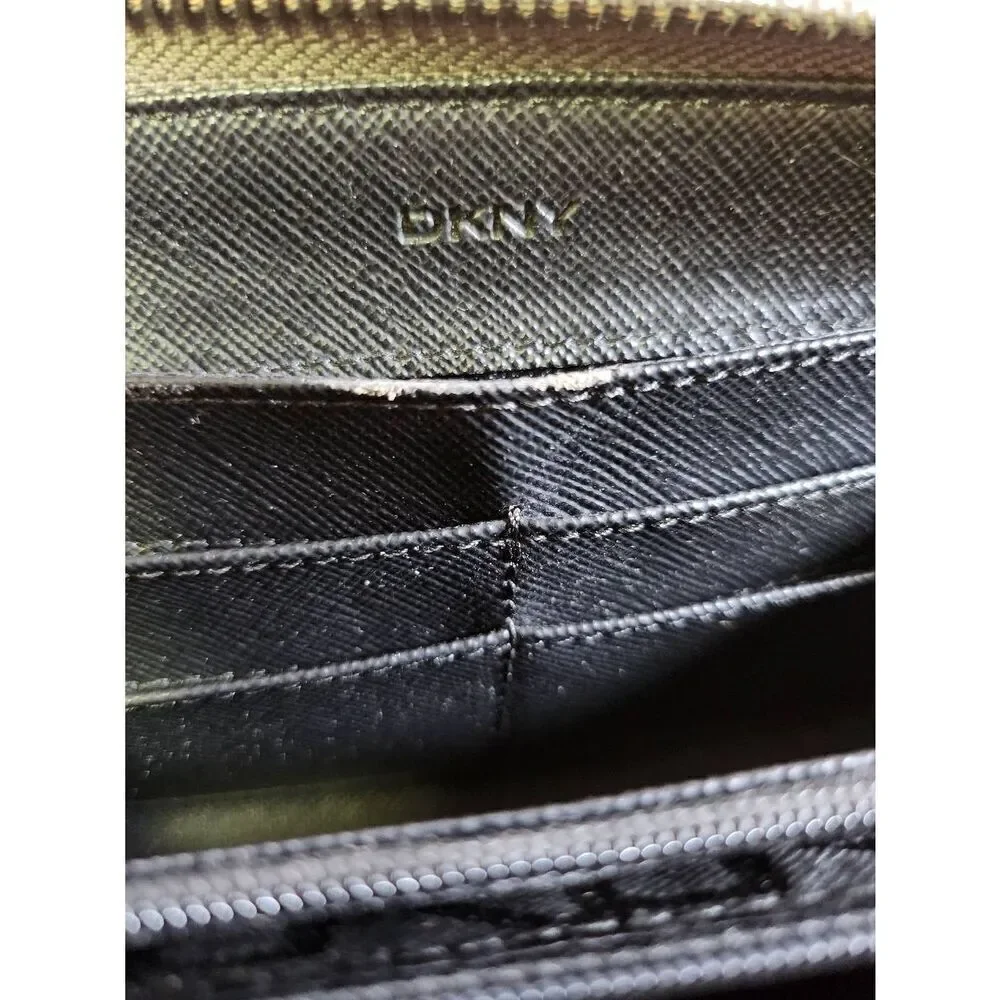 DKNY EMBOSSED METALLIC LEATHER  ZIP AROUND WALLET CLUTCH GUNMETAL #A69